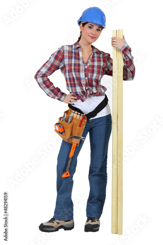 Photo: Cute carpenter posing. Cute carpenter posing.