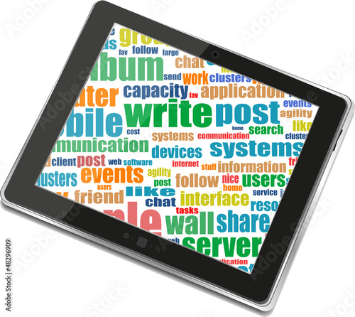Illustration: Tablet pc with business words on screen Tablet pc with business words on screen