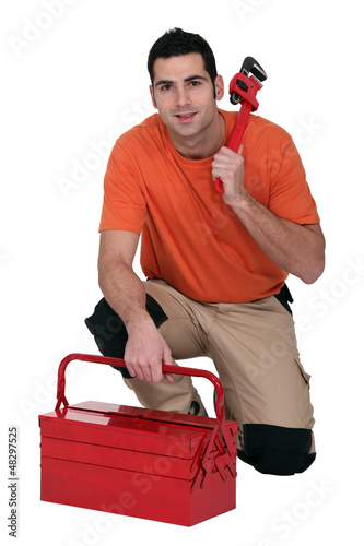 Photo: Plumber with toolbox Plumber with toolbox