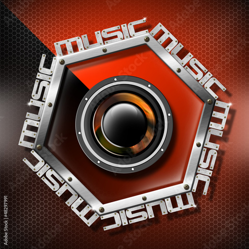 Illustration: Red Woofer Music Hexagon Background Red Woofer Music Hexagon Background
