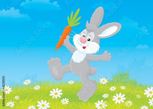 Illustration: rabbit friendly smiling and jumping with a carrot rabbit friendly smiling and jumping with a carrot