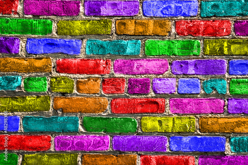 Photo: Mur de briques multicolores Mur de briques multicolores
