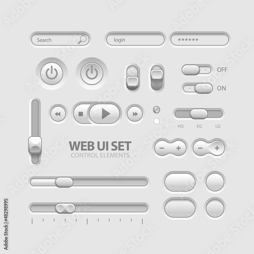 Vector: Light Web UI Elements Design Gray. Buttons, Switchers, Slider Light Web UI Elements Design Gray. Buttons, Switchers, Slider