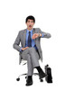Shocked businessman looking at the time