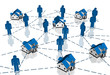 Vector: Real Estate Market, blue house network Real Estate Market, blue house network