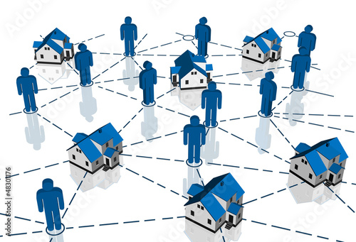 Vector: Real Estate Market, blue house network Real Estate Market, blue house network