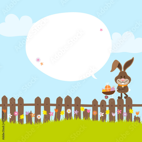 Vector: Bunny On Fence Wheelbarrow Speech Bubble Bunny On Fence Wheelbarrow Speech Bubble