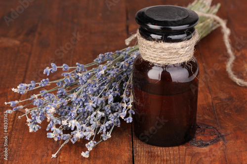 Photo: Lavender flowers and jar Lavender flowers and jar