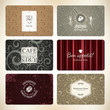 Set of 6 detailed business cards. For cafe and restaurant