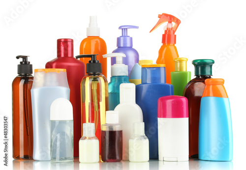 Photo: A lot of different cosmetic products for personal care isolated A lot of different cosmetic products for personal care isolated