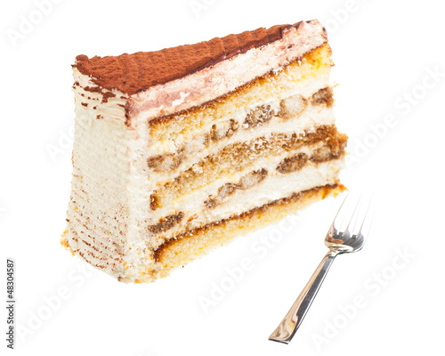 Photo: Ein Stück Tiramisu mit Gabel davor Ein Stück Tiramisu mit Gabel davor