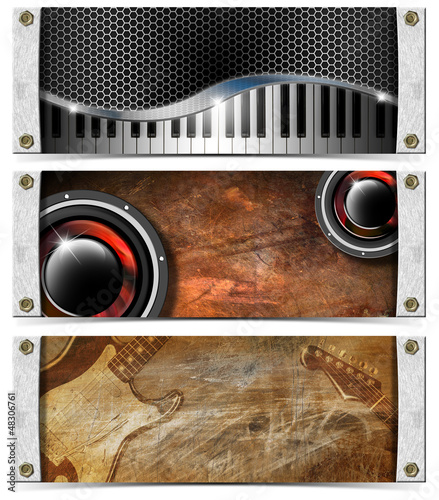 Illustration: Set of Metallic Music Headers Set of Metallic Music Headers