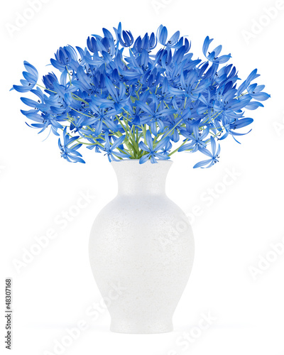 Illustration: blue flowers in vase isolated on white background blue flowers in vase isolated on white background