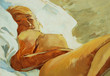 Illustration: sleeping woman, picture oil on a canvas, illustration sleeping woman, picture oil on a canvas, illustration