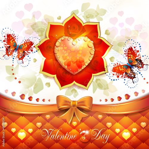 Vector: Valentine's day card with hearts and butterflies Valentine's day card with hearts and butterflies