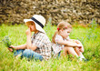 Little boy and little girl near the country house