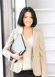 happy woman with laptop computer