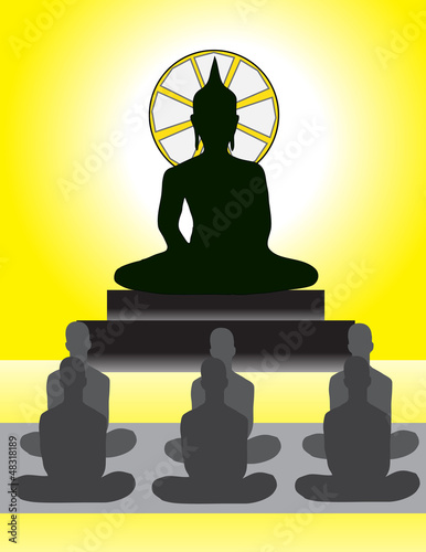Vector: Meditation in Front of Buddha Image Meditation in Front of Buddha Image
