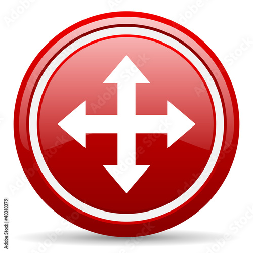 Illustration: move arrow red glossy icon on white background move arrow red glossy icon on white background