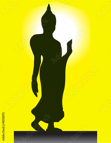 Vector: Walking Buddha Posture Image with Ring of the Light Walking Buddha Posture Image with Ring of the Light
