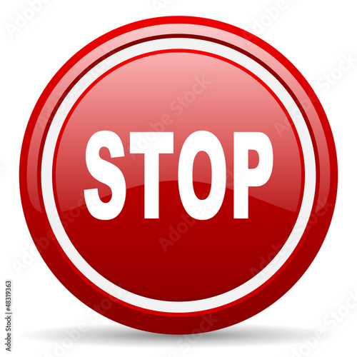 Illustration: stop red glossy icon on white background stop red glossy icon on white background