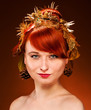Beauty portrait of red Hair female with luxurious Hair Style mak