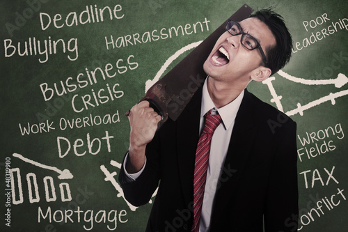 Photo: Mad businessman cutting his neck Mad businessman cutting his neck