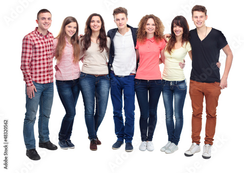 Photo: Casual group of excited friends isolated on white Casual group of excited friends isolated on white