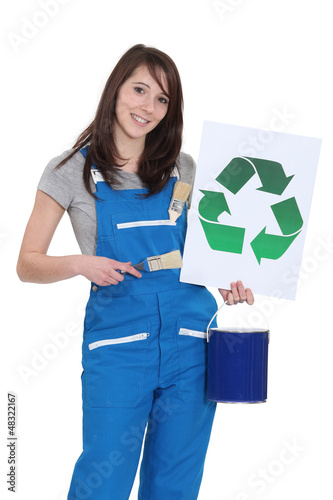Photo: Painter with recycling symbol Painter with recycling symbol