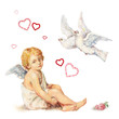 Foto: Valentinstag Set: sitzender Engel, Tauben und Herzen Valentinstag Set: sitzender Engel, Tauben und Herzen