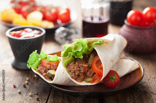 Photo: tortilla wraps with meat and vegetables tortilla wraps with meat and vegetables