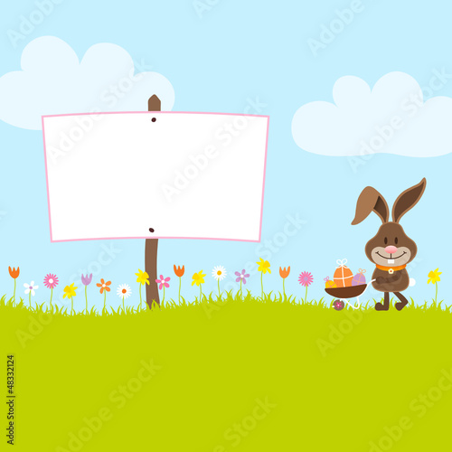 Vector: Bunny Pushing Wheelbarrow Easter Eggs Label Bunny Pushing Wheelbarrow Easter Eggs Label