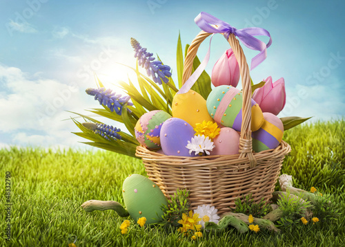 Photo: Basket with easter eggs Basket with easter eggs