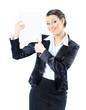 Nice business woman with a white banner