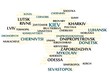 Ukraine map made from cities with the country name