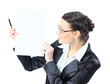 Nice business woman in glasses with a white