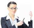 Nice business woman in glasses with a white