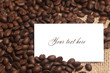 White card on sack and coffee background
