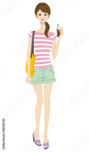 Vector: Young woman take a drink -casual- Young woman take a drink -casual-