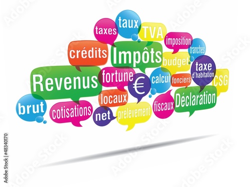 Illustration: nuage de mots bulles 3d : déclaration d'impôts nuage de mots bulles 3d : déclaration d'impôts