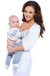 Smiling mother with her young baby