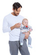 Loving father holding his small baby