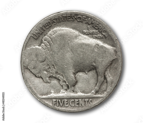 Photo: Buffalo nickel coin isolated on white Buffalo nickel coin isolated on white
