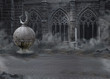 Medieval Mystic Spooky Castle - Archway. Dusk. Desolation. Mist