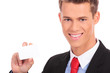 businessman showing blank business card
