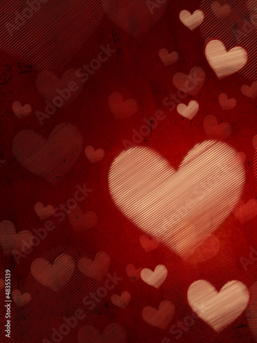 Illustration: beige striped hearts on old paper beige striped hearts on old paper
