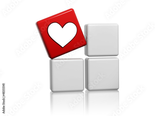 Illustration: red cube with heart sign on boxes red cube with heart sign on boxes