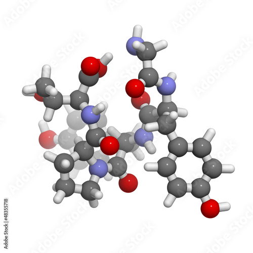 Illustration: Gluten exorphin A5 molecule, chemical structure. Gluten exorphin A5 molecule, chemical structure.