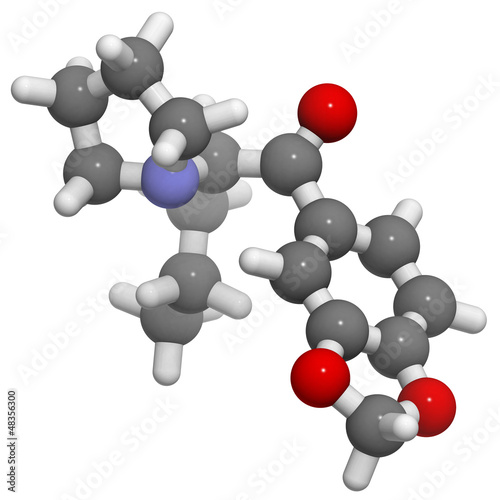 Illustration: methylenedioxypyrovalerone (MDPV, Bath salts) molecule, chemical methylenedioxypyrovalerone (MDPV, Bath salts) molecule, chemical
