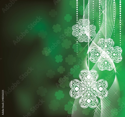Vector: St. Patrick's Day background in green colors with clovers. St. Patrick's Day background in green colors with clovers.